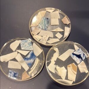 Kayla Resin Abstract Ceramic Coasters Set - Blue, Cream, Tan